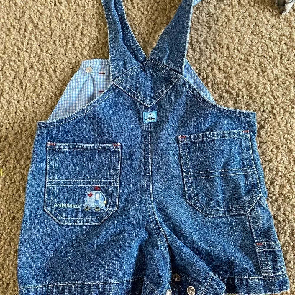 Infant Baby Boy Koala Kids Firetruck Police Car Denim Overalls